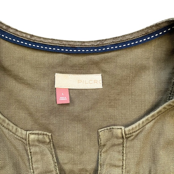 Anthropologie Pilcro Moss Flutter Sleeve Button Front Tunic Dress Olive Green L - Picture 8 of 11